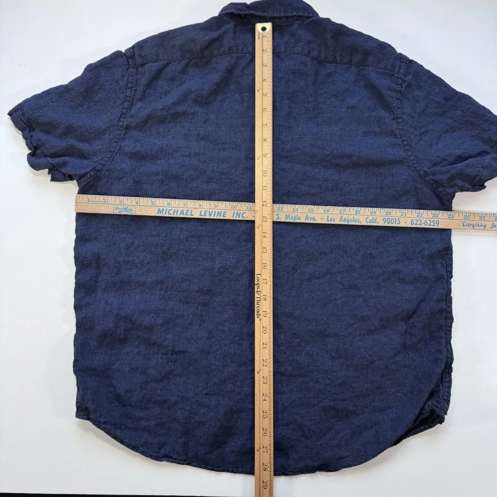 BANANA REPUBLIC 100% Linen Short Sleeve Button Down Shirt Mens Large Blue